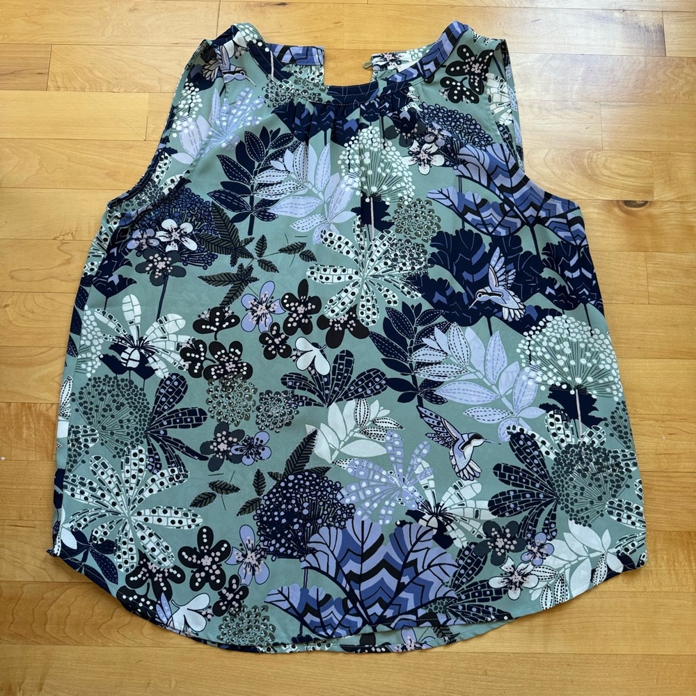 LOFT Botanical Print Tank Top - Green and Black